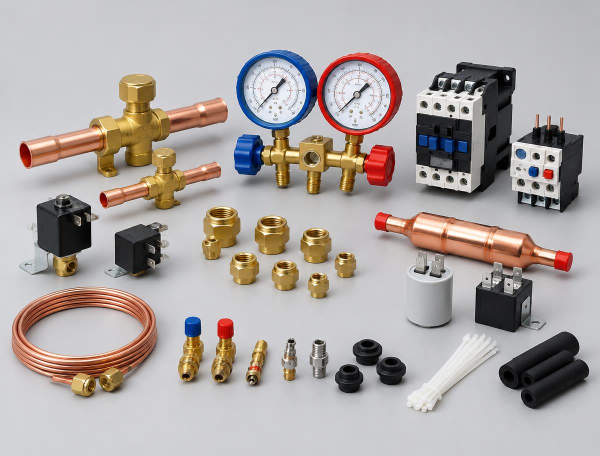 Service valves, gauges, contactors, fittings and other air-conditioning spare parts